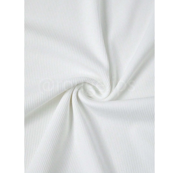 White Rib Knit Racer Back Front Casual Basic Tank Top Shirt - Picture 7 of 9